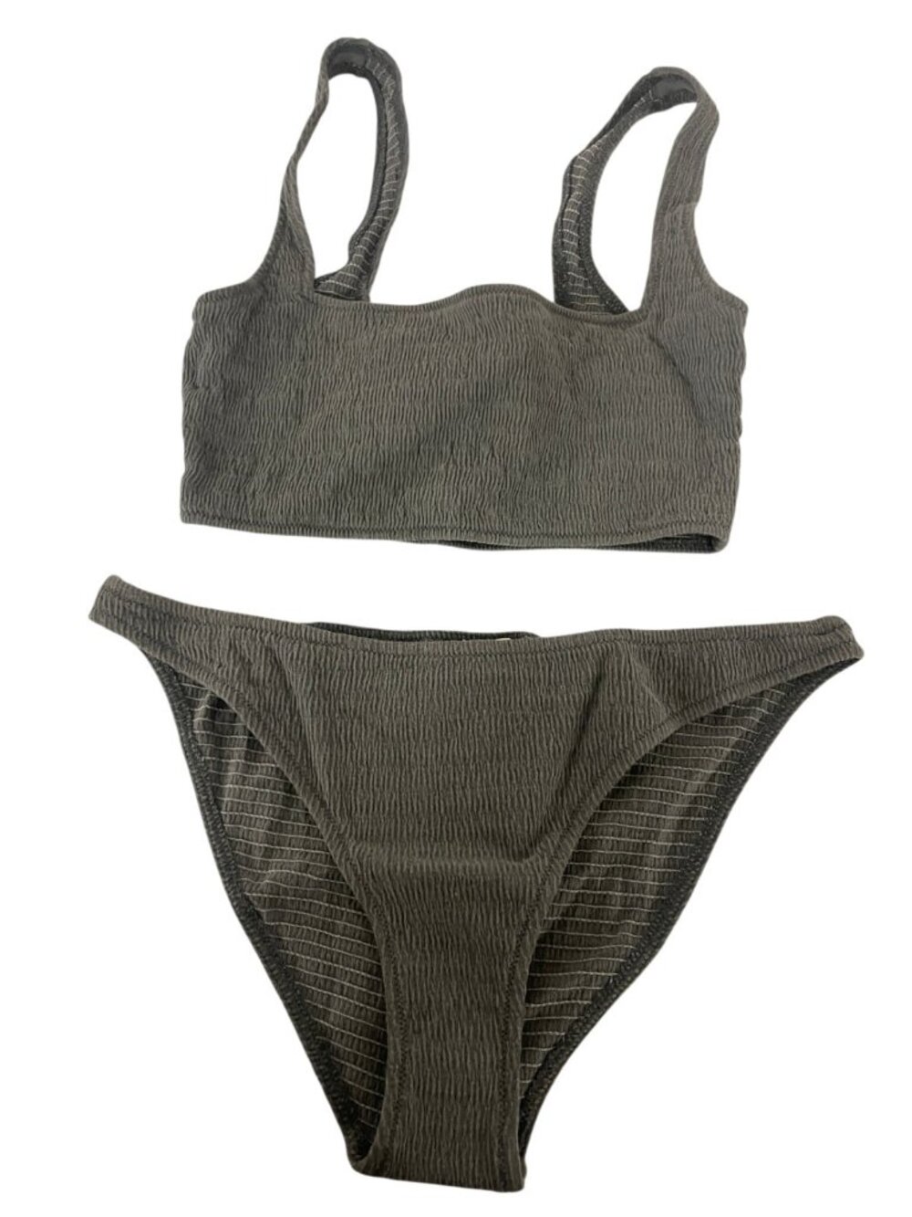 Oysho Classic Womens Swimsuit M Gray Smocked 2 Piece Bikini Set 0737/338 NWT